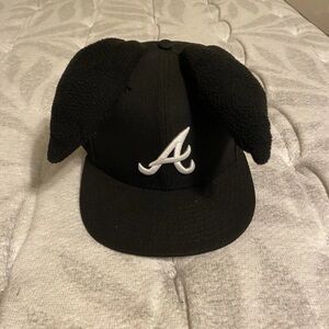 New Era ATL Braves Black Bunny Ears Fitted Hat 7 1/2 Used